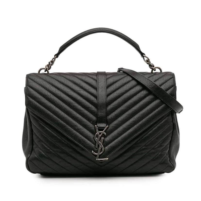 Saint Laurent Large Chevron Sheepskin Monogram College Bag Black Leather Good condition - Front View