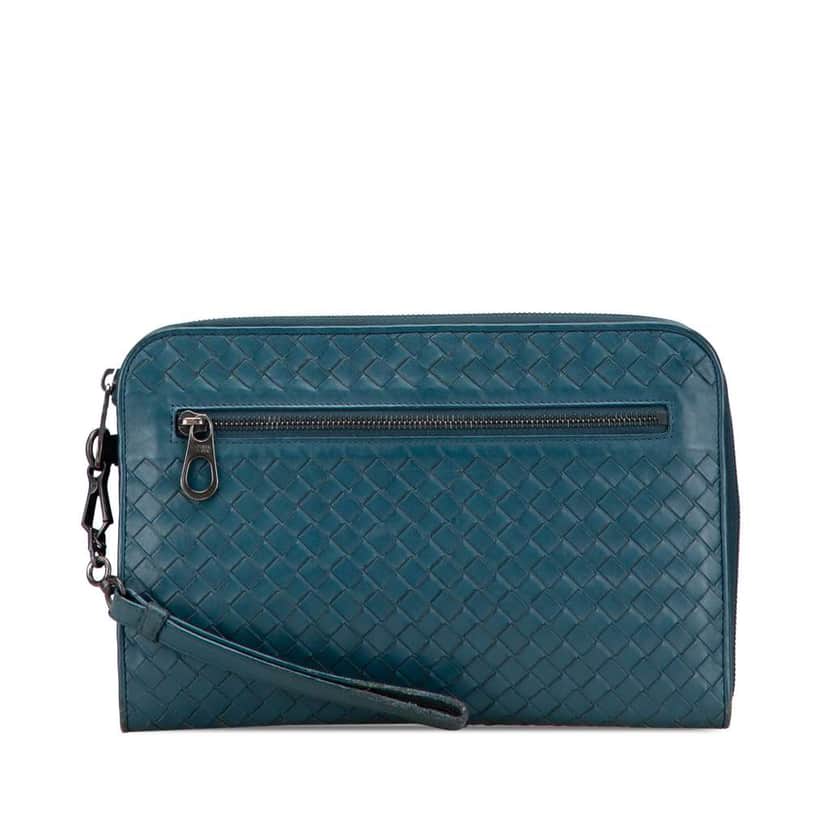 Bottega Veneta Nappa Intrecciato Clutch Blue Leather Good condition - Front View