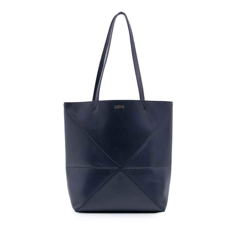 Loewe Large Shiny Calfskin Puzzle Fold Tote Blue Leather Good condition - Front View