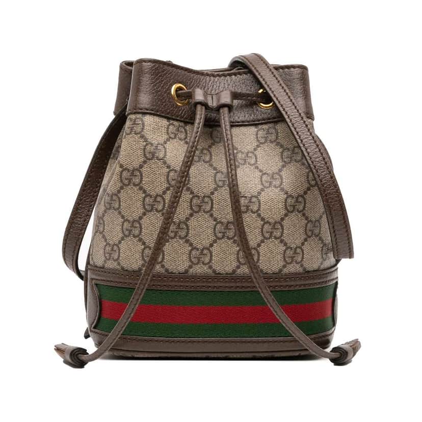 Gucci Mini GG Supreme Web Ophidia Bucket Bag Brown Canvas Good condition - Front View