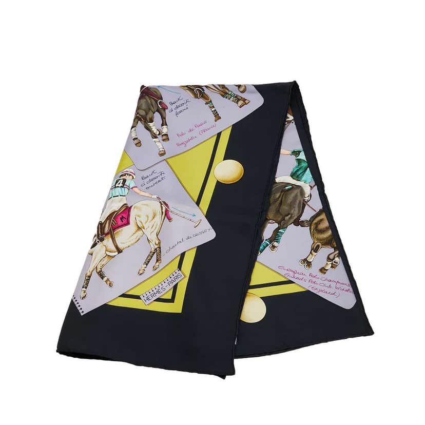 Hermès Le Monde du Polo Silk Scarf Yellow Silk Good condition - Front View