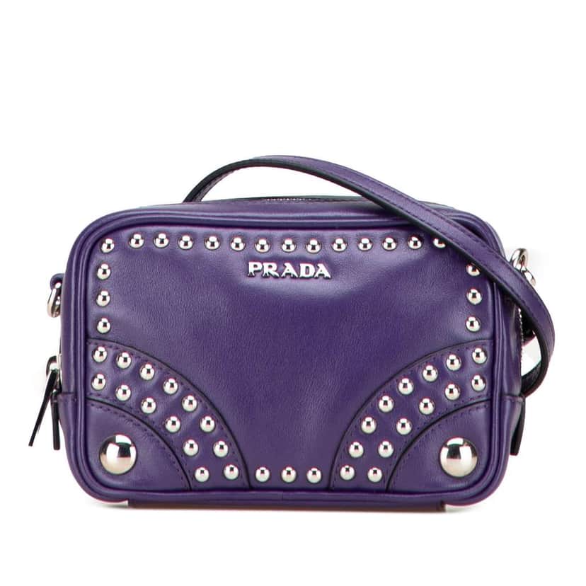 Prada Mini Leather Studded Camera Bag Purple Leather Good condition - Front View
