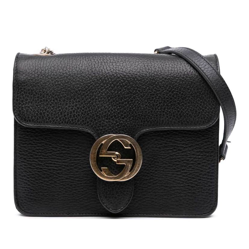 Gucci Small Dollar Calfskin Interlocking G Crossbody Black Leather Good condition - Front View