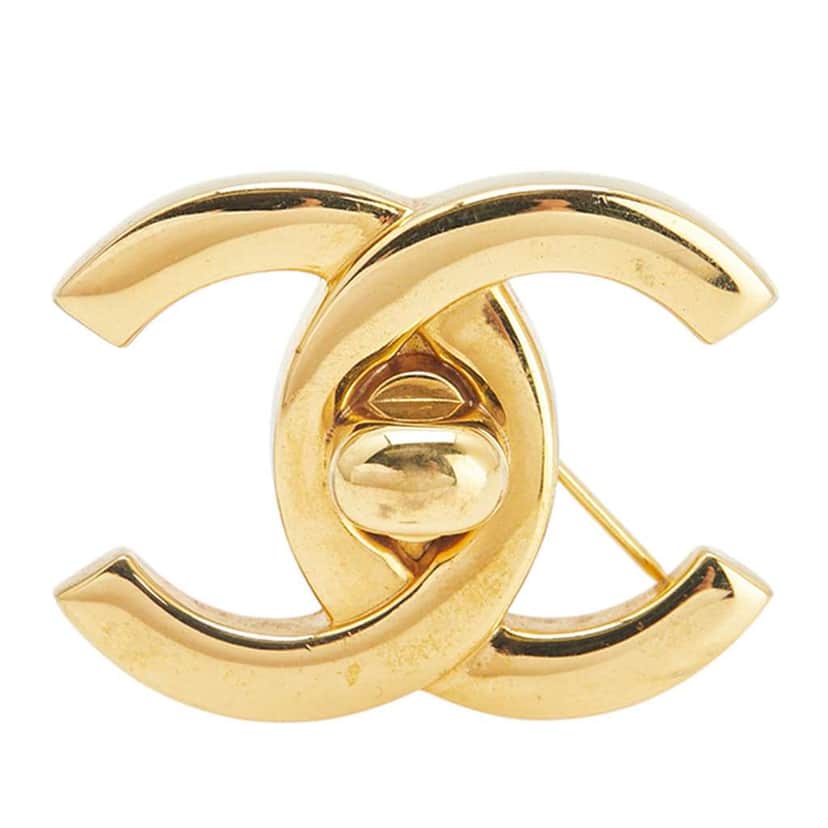 Chanel Gold Plated CC Turn-Lock Brooch Gold Metal Good condition - Front View