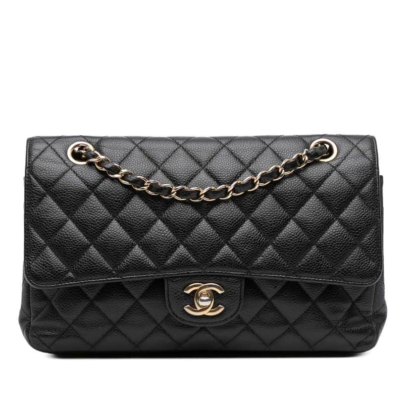 Chanel Medium Classic Caviar Double Flap Black Leather Good condition - Front View