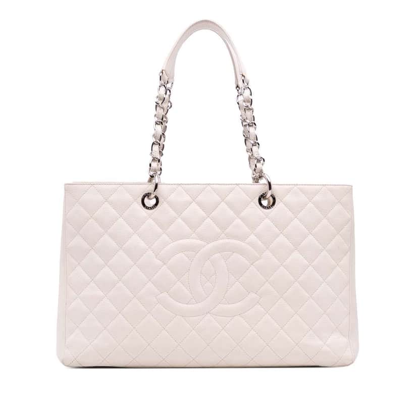 Chanel Caviar Grand Shopping Tote XL White Leather Good condition - Front View