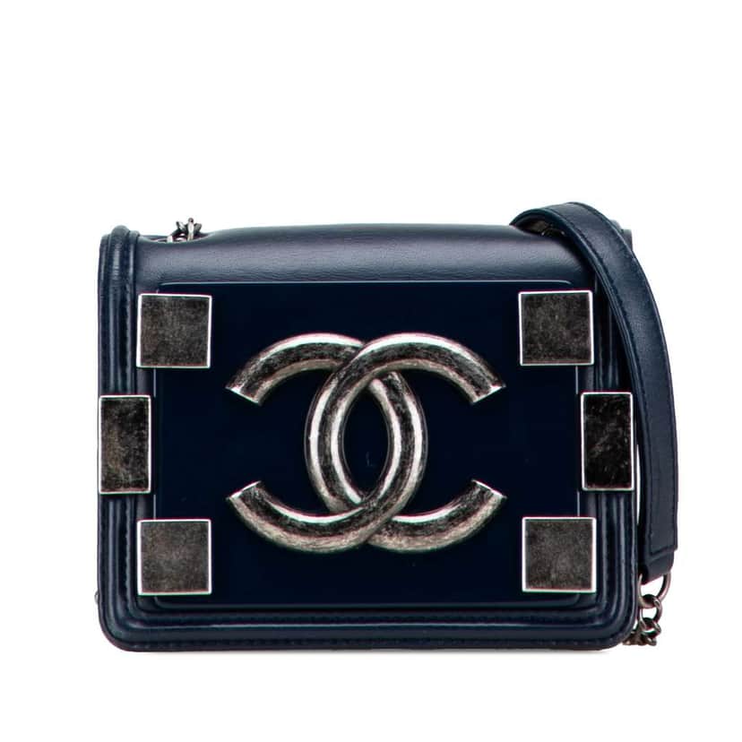 Chanel Mini Acrylic and Calfskin Boy Brick Flap Blue Leather Good condition - Front View
