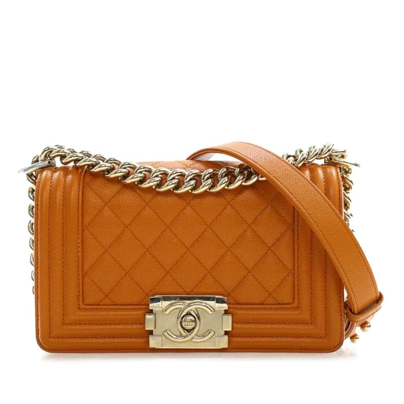 Chanel Small Quilted Caviar Boy Flap Brown Leather Good condition - Front View
