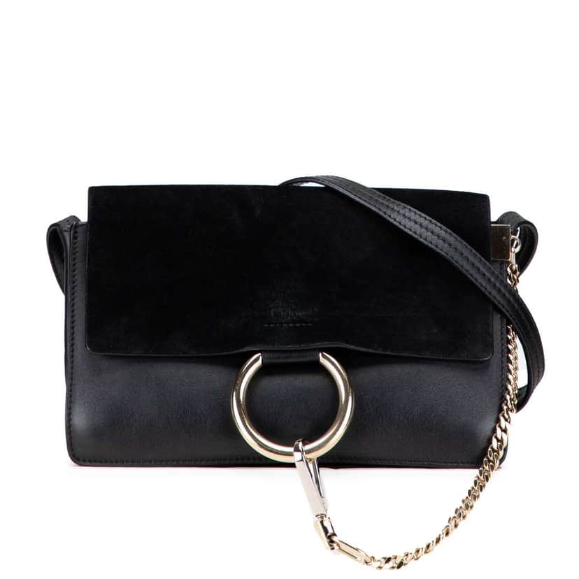 Chloé Small Suede and Calfskin Faye Crossbody Black Leather Good condition - Front View