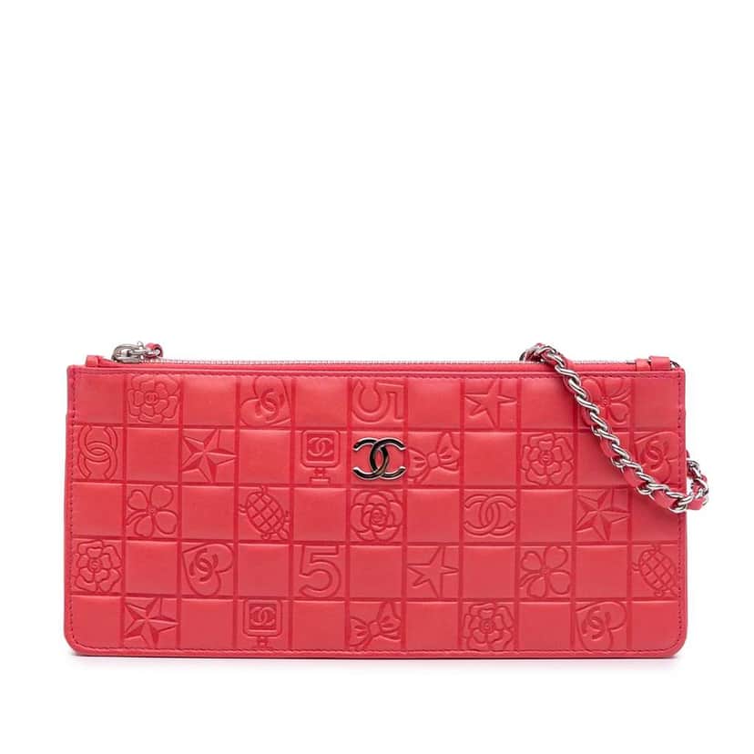 Chanel Lambskin Precious Symbols Pochette Pink Leather Good condition - Front View