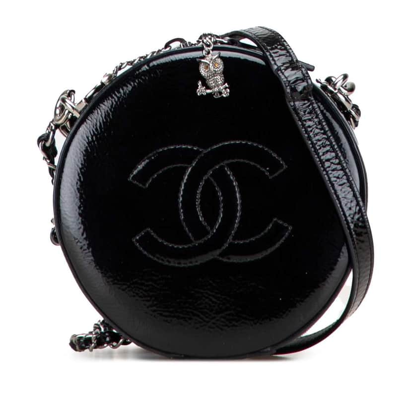 Chanel Patent Round As Earth Bag Black Leather Good condition - Front View