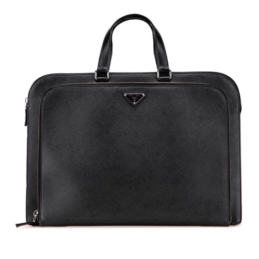 Prada Saffiano Travel Briefcase Black Leather Good condition - Front View