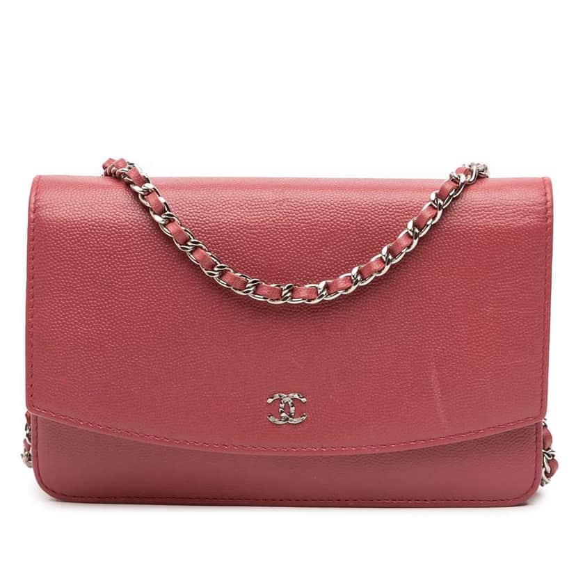 Chanel CC Caviar Sevruga Wallet On Chain Red Leather Very good condition - Front View
