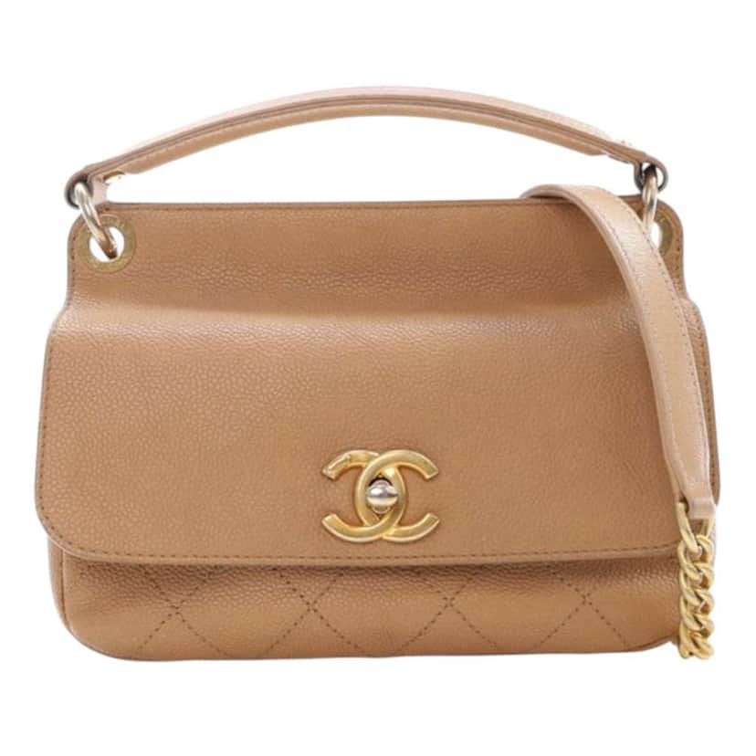 Chanel Small Stitched Caviar CC Lock Top Handle Flap Brown Leather Good condition - Front View
