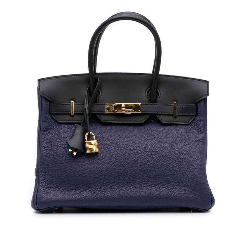 Hermès Clemence and Sombrero Verso Birkin Retourne 30 Blue Leather Good condition - Front View