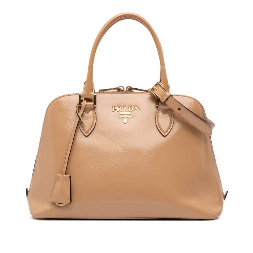 Prada Medium Saffiano Vernice Promenade Satchel Brown Leather Good condition - Front View
