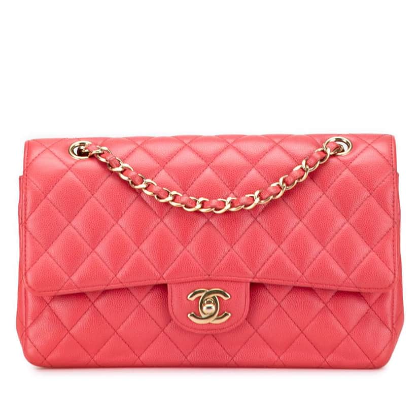 Chanel Medium Classic Caviar Double Flap Pink Leather Good condition - Front View