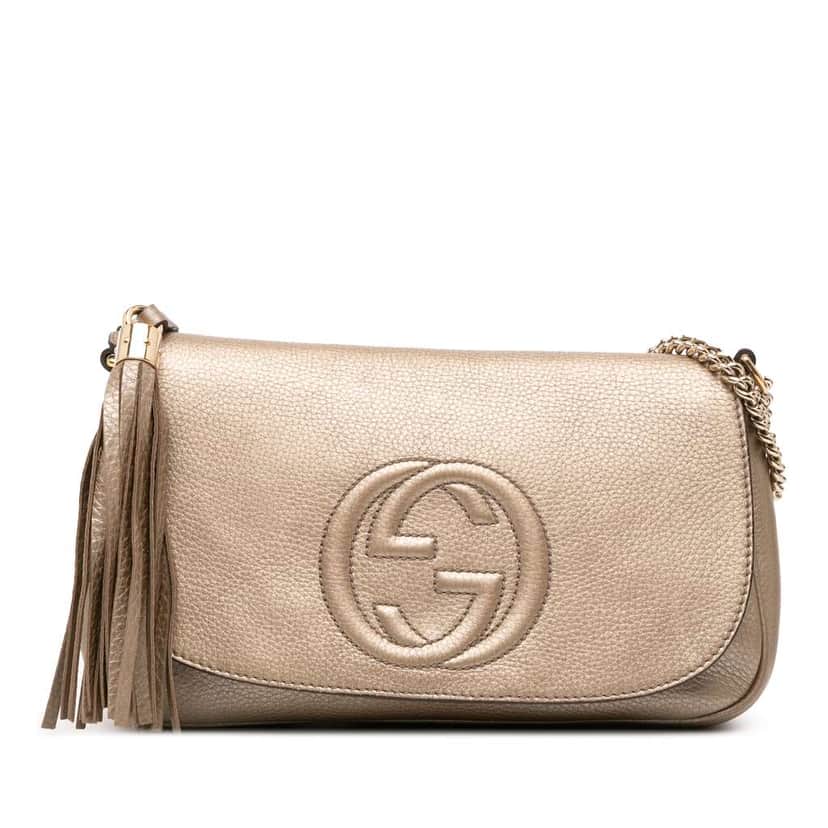 Gucci Medium Metallic Leather Soho Chain Flap Crossbody Gold Leather Good condition - Front View