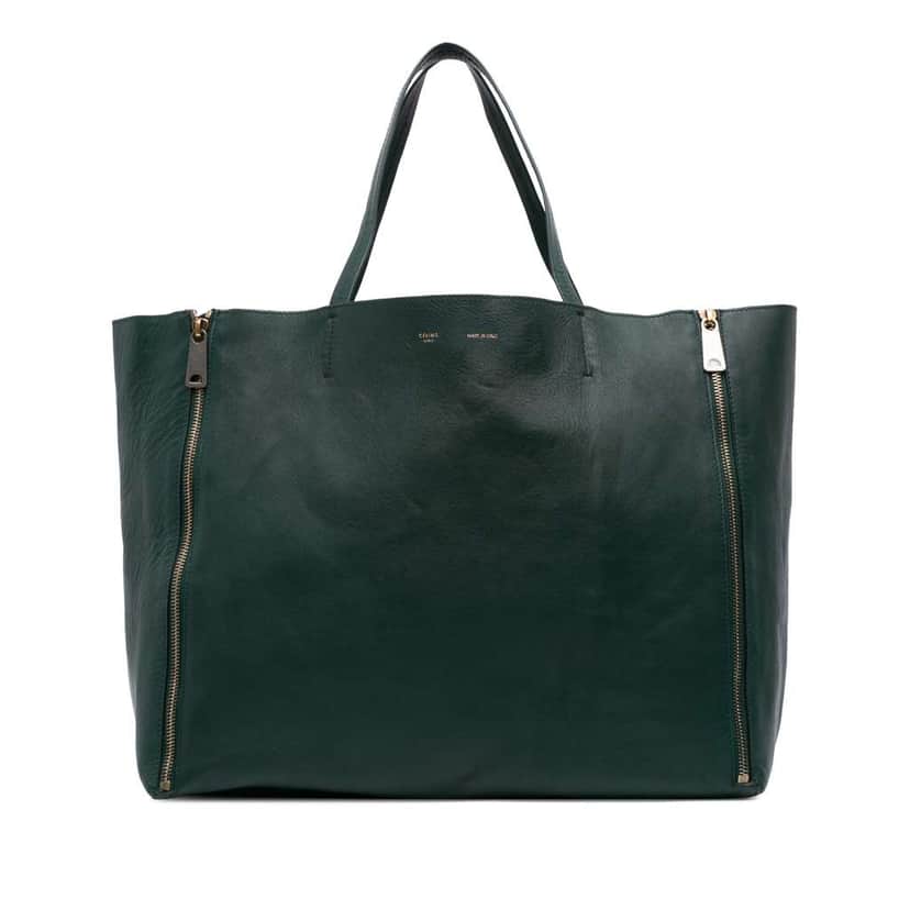 Celine Lambskin Horizontal Zipper Gusset Cabas Tote Green Leather Good condition - Front View