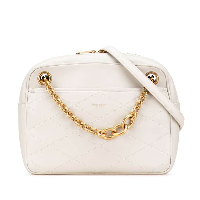Saint Laurent Quilted Lambskin Le Maillon Chain Shoulder Bag White Leather Very good condition - Front View