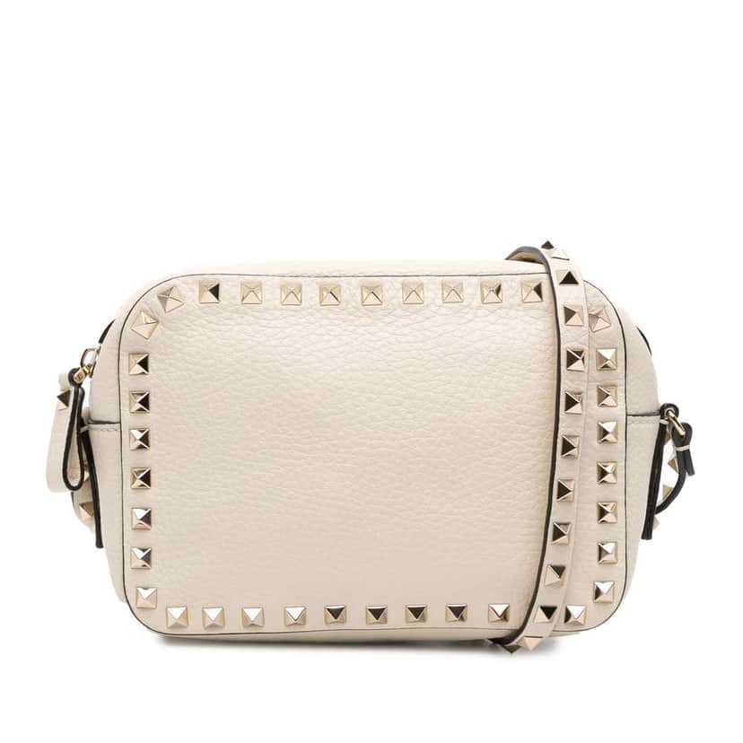 Valentino Grainy Calfskin Rockstud Camera Bag White Leather Good condition - Front View