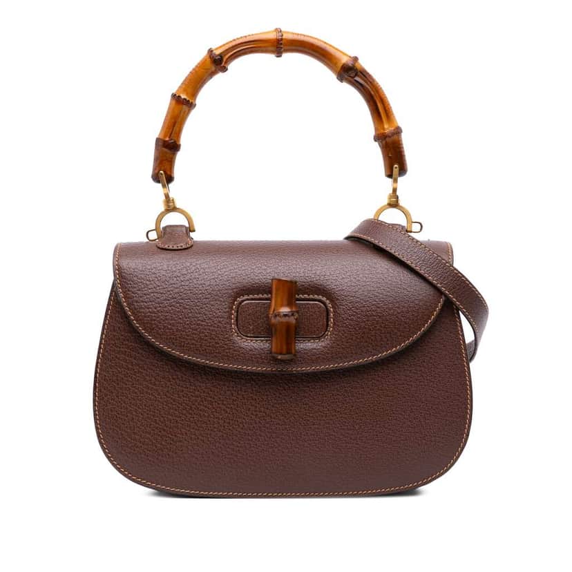 Gucci Grained Calfskin Bamboo Night Brown Leather Good condition - Front View