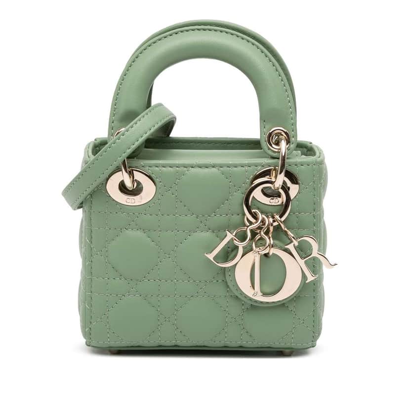 Dior Micro Lambskin Cannage Lady Dior Green Leather Good condition - Front View