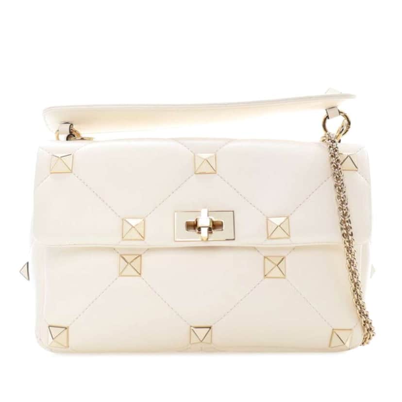 Valentino Large Nappa Roman Stud Satchel White Leather Good condition - Front View