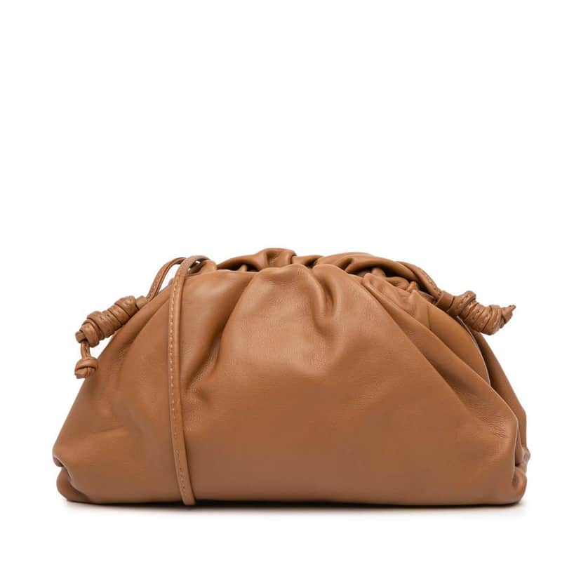 Bottega Veneta Lambskin The Mini Pouch Crossbody Brown Leather Good condition - Front View