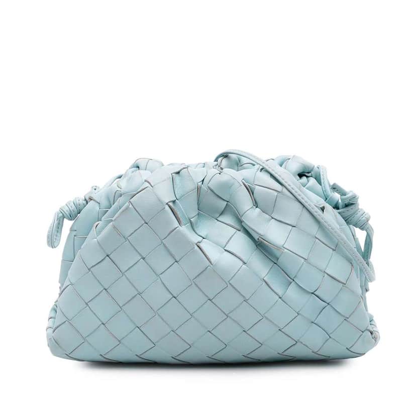 Bottega Veneta Nappa Intrecciato The Mini Pouch Crossbody Blue Leather Good condition - Front View