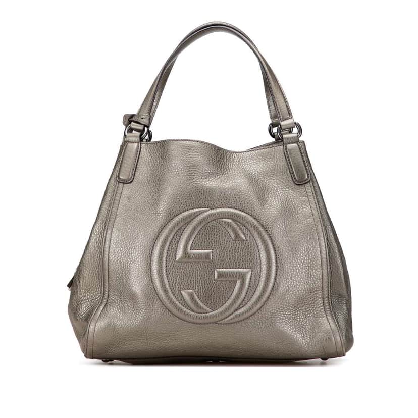 Gucci Medium Metallic Leather Soho Cellarius Tote Grey Leather Good condition - Front View