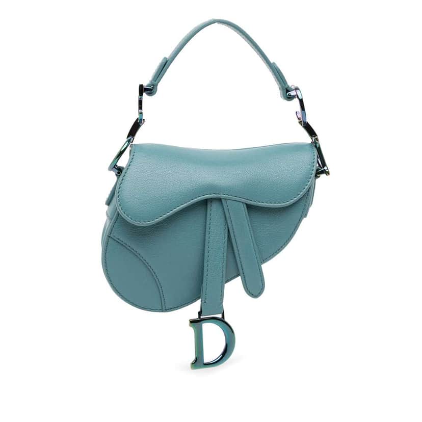 Dior Micro Goatskin Saddle Bag Blue Leather Very good condition - Front View