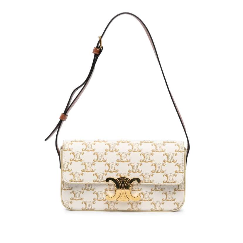 Celine Triomphe Coated Canvas Claude Shoulder Bag White Canvas Good condition - Front View