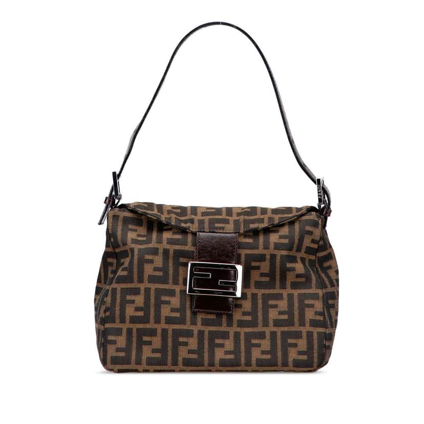Fendi Zucca Canvas Double Flap Shoulder Bag Brown Canvas Good condition - Front View