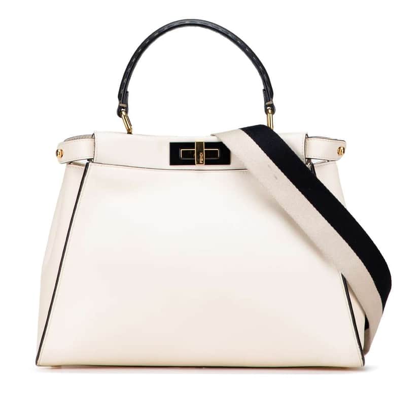 Fendi Medium Leather Selleria Peekaboo Iconic Satchel White Leather Good condition - Front View