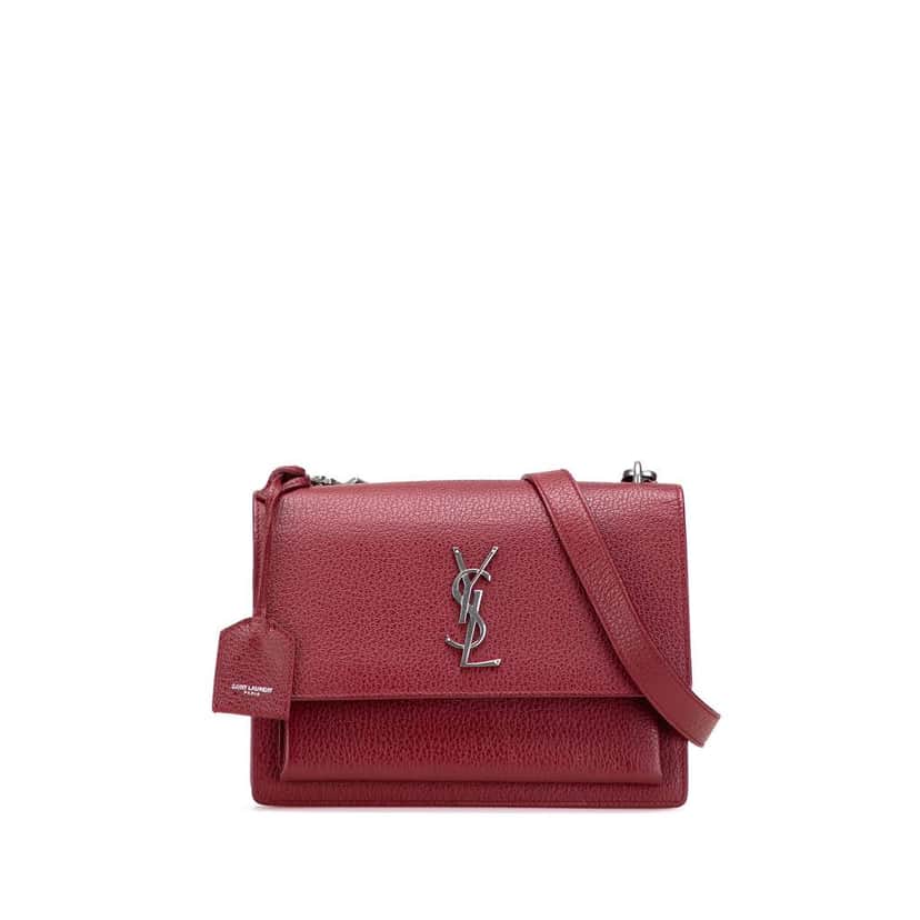 Saint Laurent Medium Grained Calfskin Monogram Sunset Crossbody Red Leather Good condition - Front View