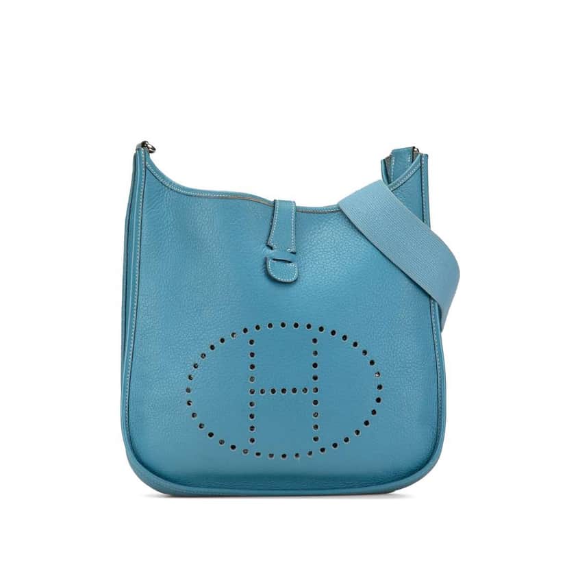 Hermès Clemence Evelyne II GM Blue Leather Good condition - Front View