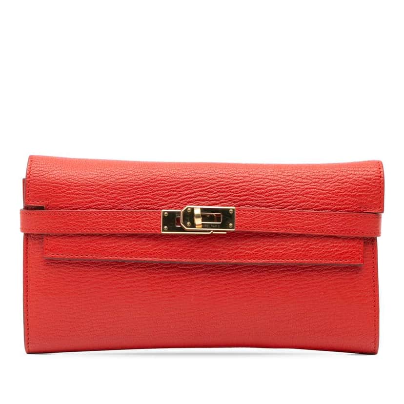 Hermès Chevre Mysore Kelly Longue Wallet Red Leather Good condition - Front View