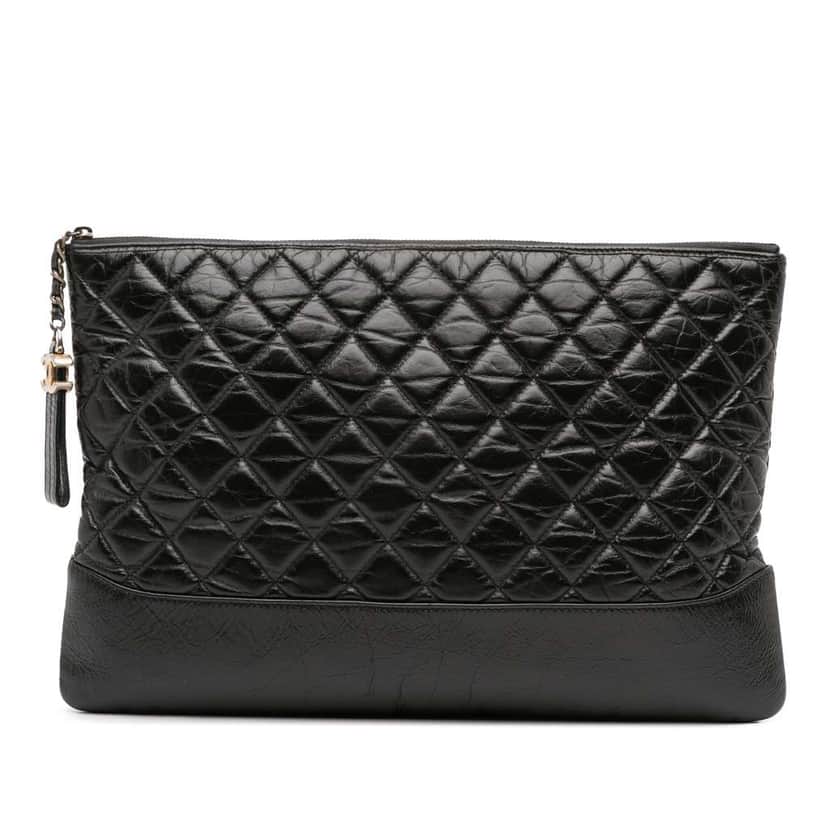 Chanel Large Aged Calfskin Gabrielle O Case Clutch Black Leather Good condition - Front View