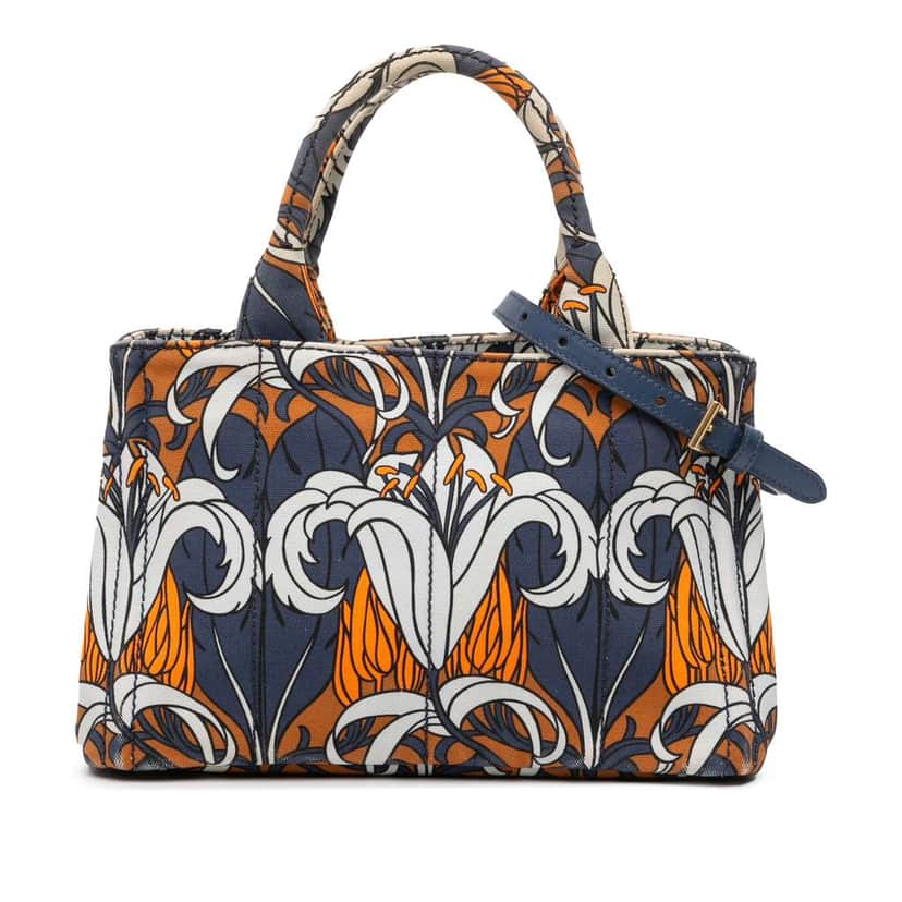 Prada Small Floral Printed Canvas Canapa Satchel Blue Canvas Good condition - Front View