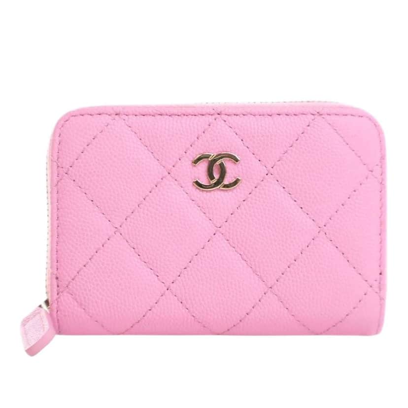Chanel CC Quilted Caviar Classic Zipped Coin Purse Pink Leather Good condition - Front View