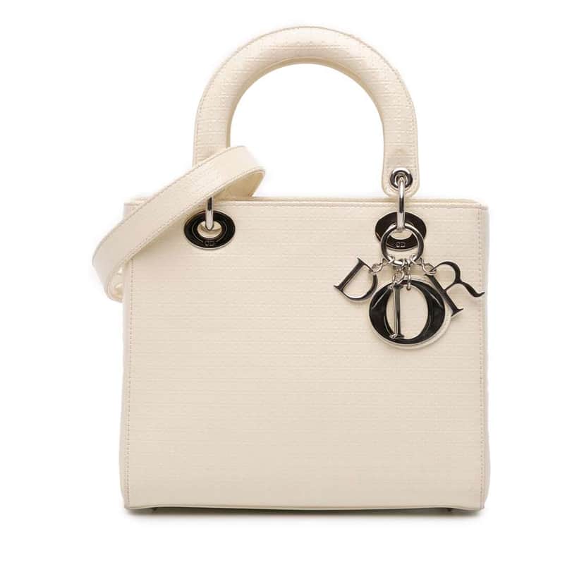 Dior Medium Patent Microcannage Lady Dior White Leather Good condition - Front View