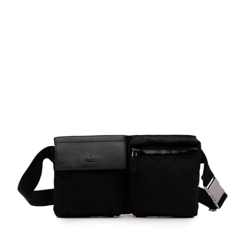 Gucci GG Canvas Double Pocket Belt Bag Black Canvas Good condition - Front View