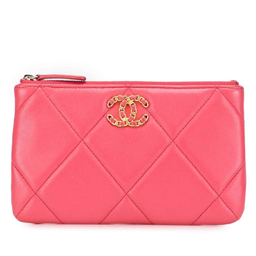 Chanel Small Lambskin 19 O Case Pouch Pink Leather Good condition - Front View