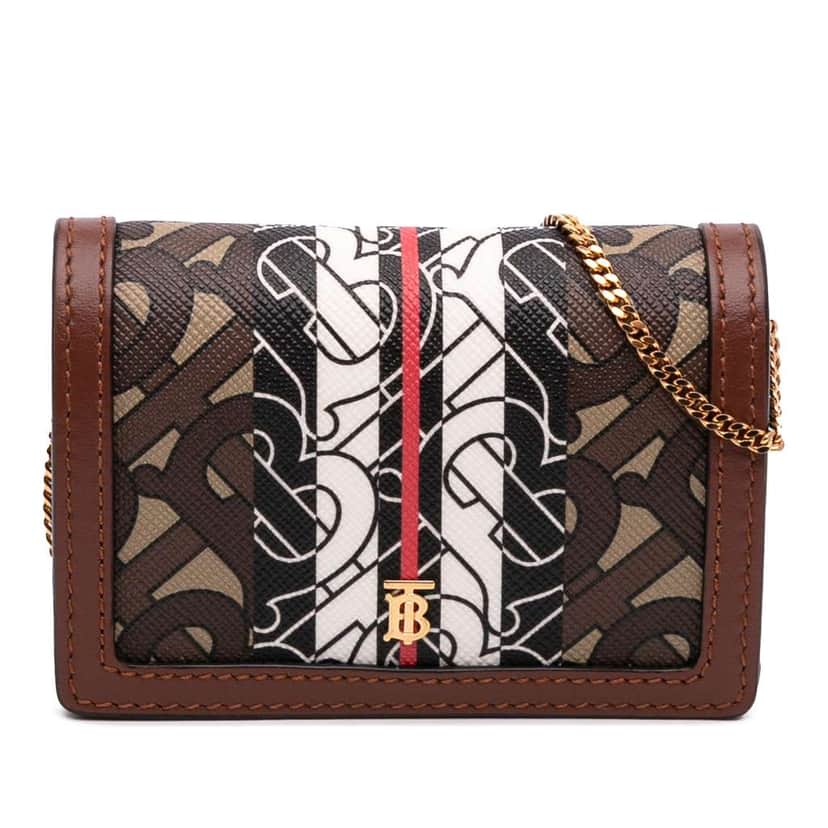 Burberry Monogram Stripe E-Canvas Jessie TB Wallet On Chain Brown Canvas Good condition - Front View