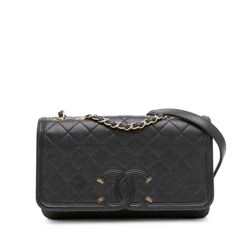 Chanel Medium Caviar CC Filigree Flap Black Leather Good condition - Front View
