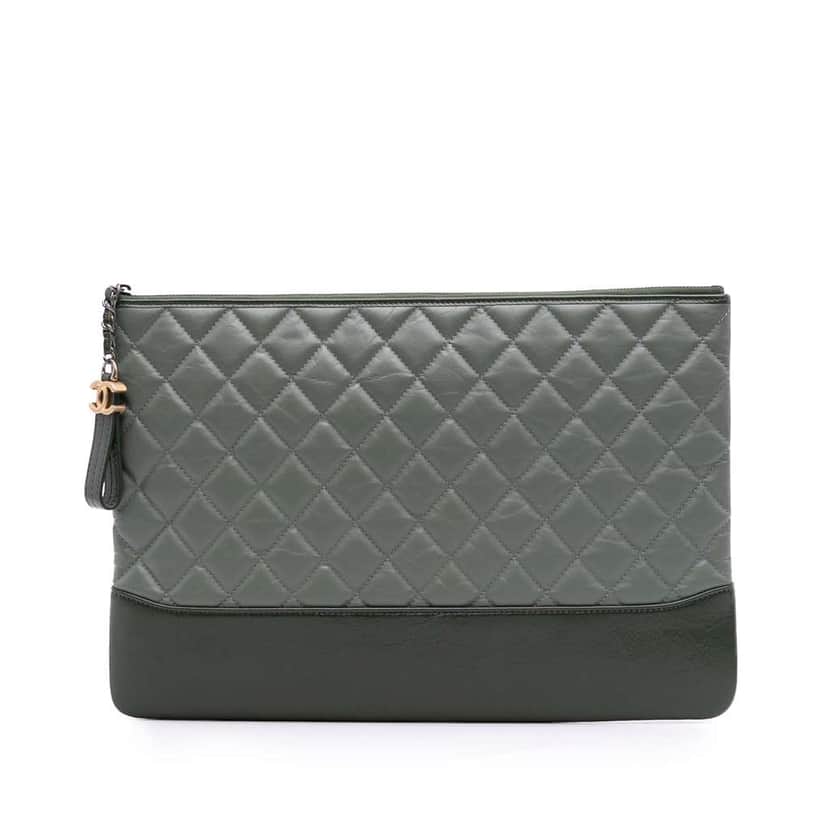 Chanel Large Aged Calfskin Gabrielle O Case Clutch Grey Leather Good condition - Front View