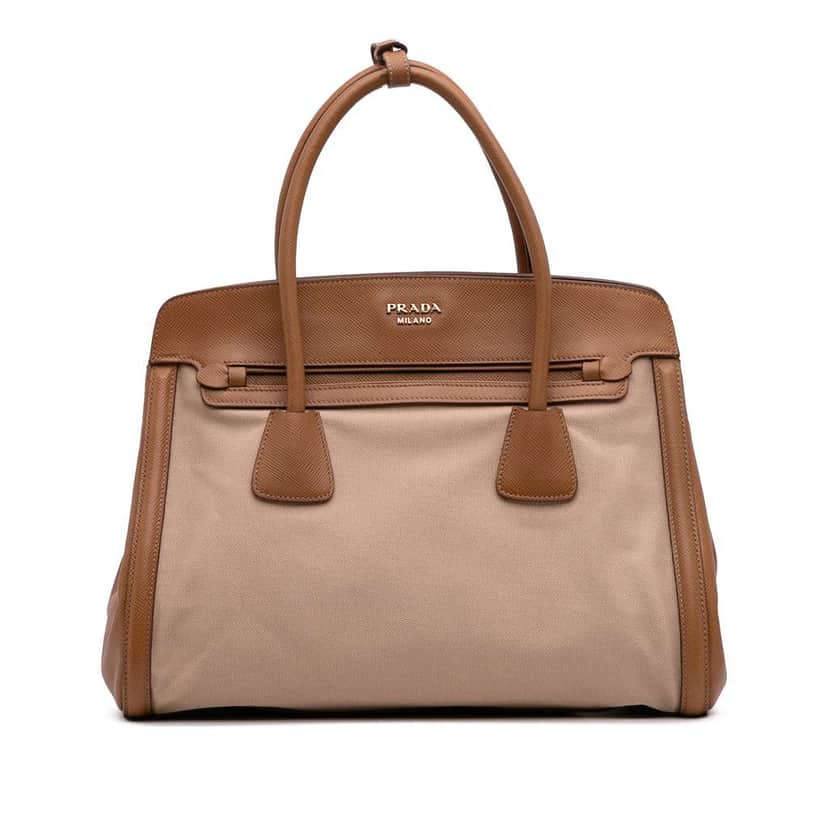 Prada Saffiano Cuir Trimmed Canapa Satchel Brown Canvas Good condition - Front View