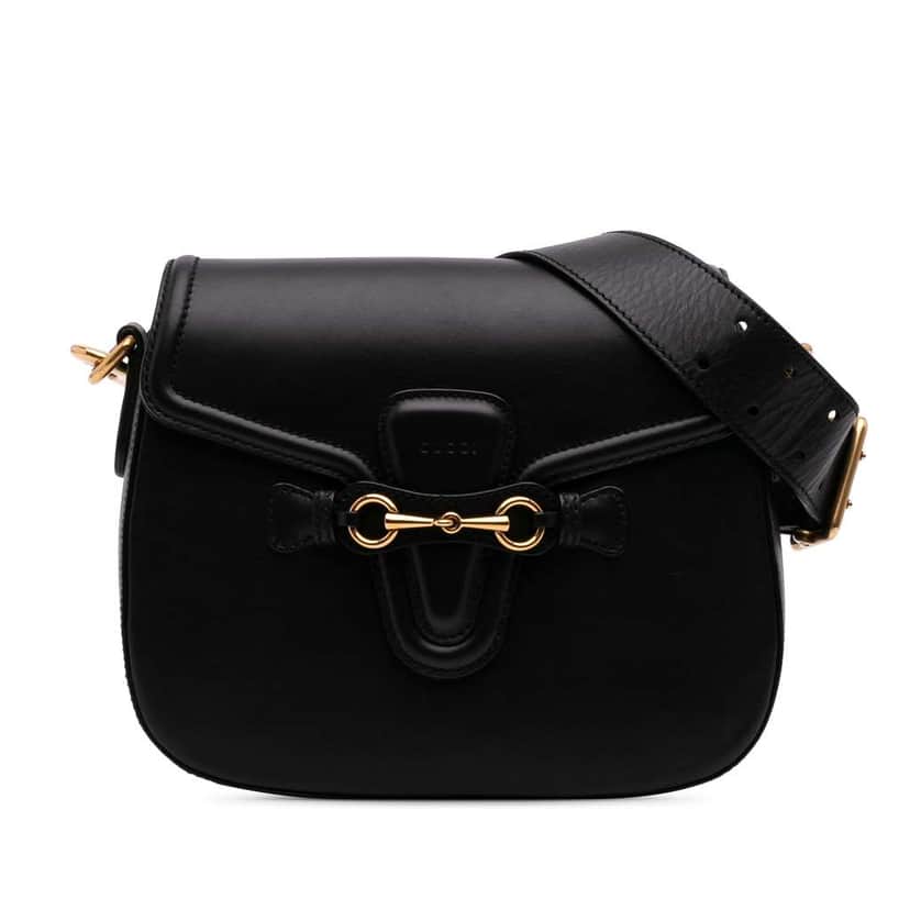 Gucci Medium Leather Lady Web Crossbody Black Leather Good condition - Front View