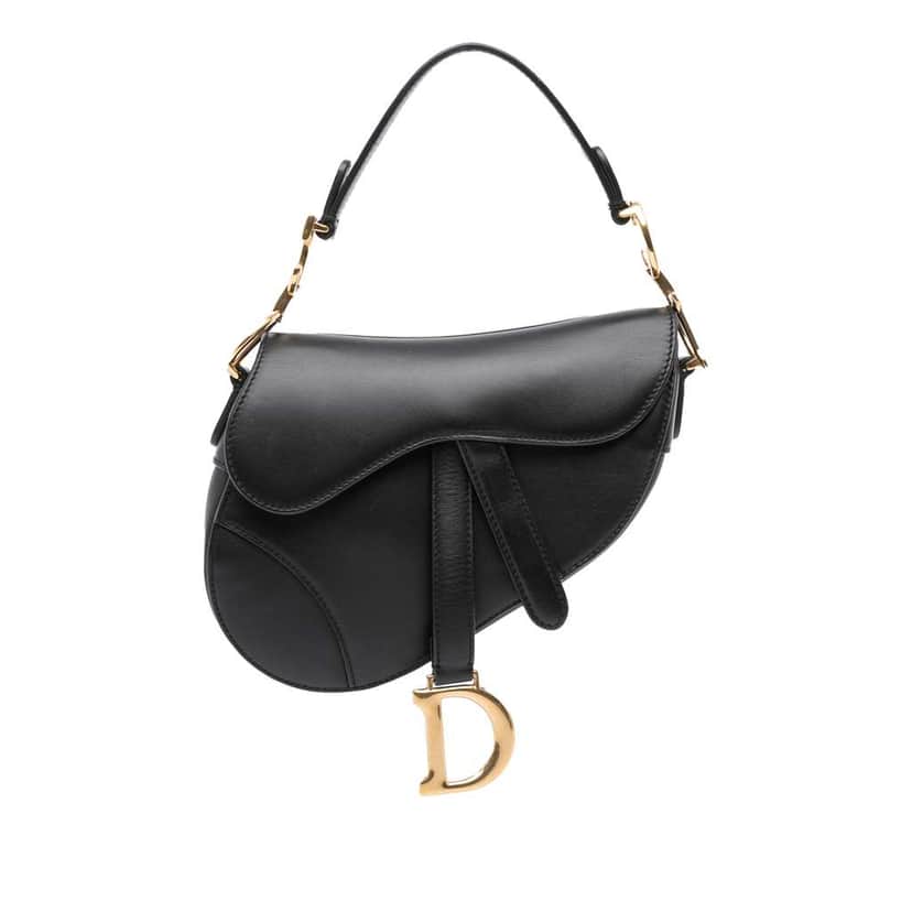 Dior Mini Smooth Calfskin Saddle Bag Black Leather Good condition - Front View